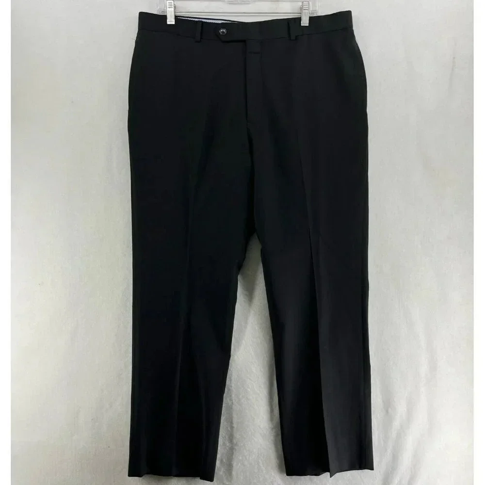 Tommy Hilfiger Men's Pants Sz 36x30 Black Classic Straight Leg Pure Wool Trouser - Picture 1 of 11